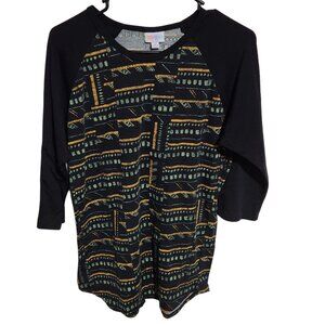 LuLaRoe Shirt Womens Size Medium Black Yellow Striped Long Sleeve T-Shirt Top